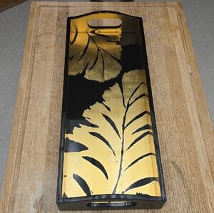 Caspari Black and Gold Leaf Design Tray